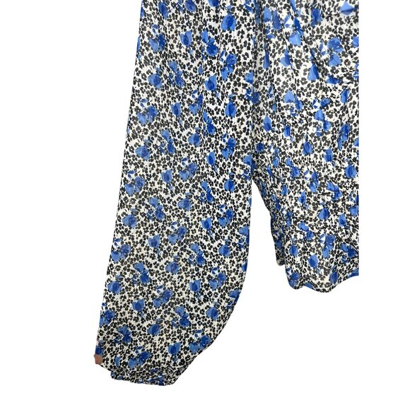 Express Blue Floral Long-Sleeve Cropped Blouse With Ruched Bust Size Large - Picture 14 of 15